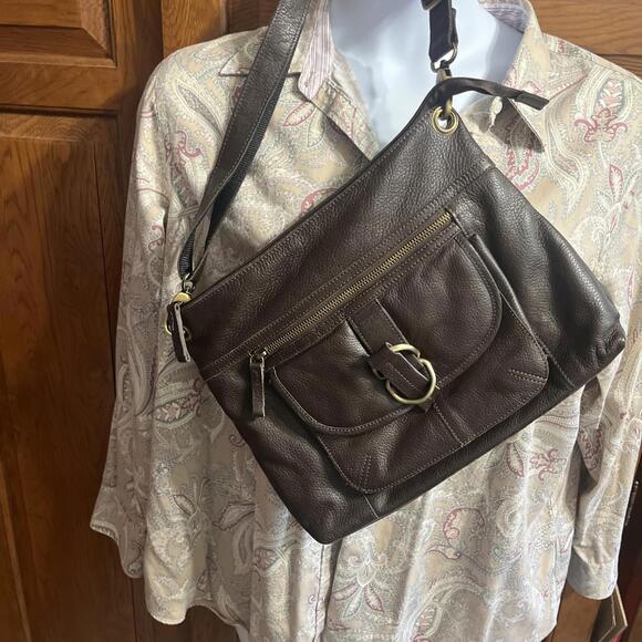 Sophia Visconti Shoulder Bag Leather Vintage Dark Brown Bag Italian Style - Picture 1 of 11